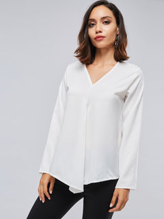 V-neck Standard Slim Casual Patchwork Blouse (Style V200828)