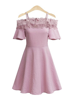 Date Night A-line Off The Shoulder Plain Patchwork Mini Dresses (Style V200832)