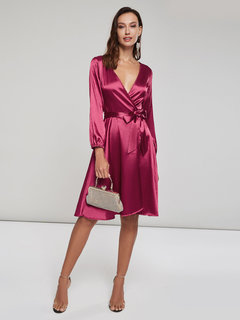 Date Night A-line V-neck Plain Asymmetrical Knee Length Dresses (Style V200835)
