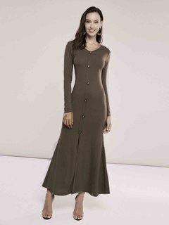 Elegant Mermaid V-neck Plain Button Maxi Dresses (Style V200836)