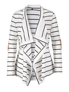 Shawl Collar Loose Travel Look Striped Cotton Sweater (Style V200838)