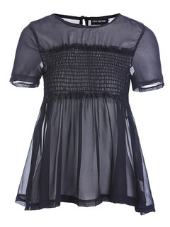 Round Neck Standard Loose Date Night Polyester Blouse (Style V200843)