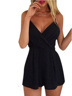 Mini Slim Western Plain Strappy Jumpsuit (Style V200845)