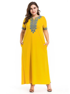 Expansion V-neck Floral Pockets Knitted Maxi Dresses (Style V200853)