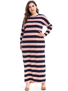 Casual Straight Round Neck Patchwork Knitted Casual Dresses (Style V200854)