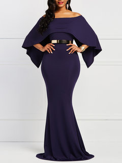 Bodycon Off The Shoulder Plain Backless Polyester Bodycon Dresses (Style V200857)