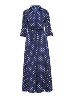 Travel Look A-line Polo Neck Polka Dot Strappy Maxi Dresses (Style V200860)