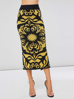 Ankle Length Bodycon Elegant Pattern Floral Skirt (Style V200862)