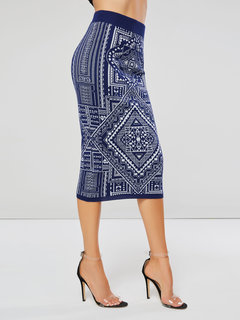 Ankle Length Bodycon Tribal Pattern Geometric Skirt (Style V200863)