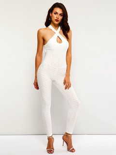 Skinny Western Plain Polyester Backless Jumpsuit (Style V200864)
