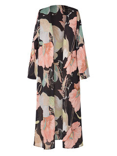 Long Loose Sweet Floral Chiffon Blouse (Style V200873)