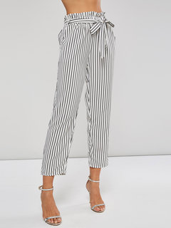 Maxi Slim Casual Strappy Striped Casual Pants (Style V200891)
