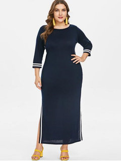 Pencil Round Neck Plain Cut Out Polyester Maxi Dresses (Style V200893)