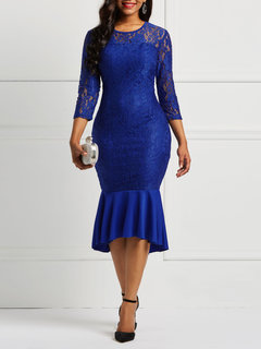 Ladylike Mermaid Round Neck Plain Patchwork Work Dresses (Style V200899)