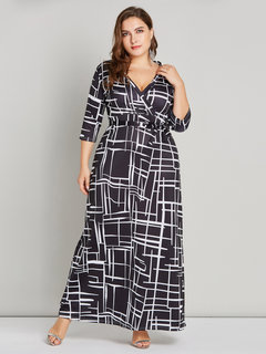 Western Expansion Geometric Print Polyester Maxi Dresses (Style V200908)
