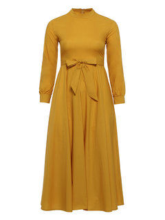 Western A-line Stand Collar Plain Zipper Maxi Dresses (Style V200911)