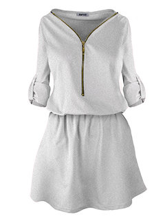 Casual A-line V-neck Plain Zipper Casual Dresses (Style V200920)