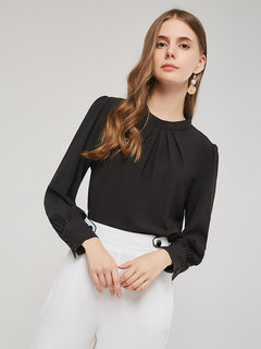 Stand Collar Slim Gradient Chiffon Patchwork Blouse (Style V200926)