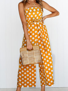 Ankle Length Slim Fashion Polka Dot Strappy Jumpsuit (Style V200942)