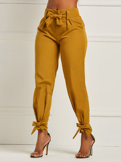 Maxi Slim Casual Bow Plain Casual Pants (Style V200943)