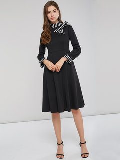 Office A-line Turtleneck Plain Asymmetrical Work Dresses (Style V200946)