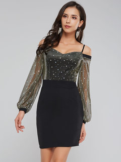 Sweet Bodycon Strapless Color Block Backless Bodycon Dresses (Style V200959)