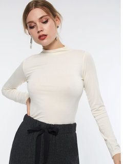 Turtleneck Slim Plain Polyester Patchwork T Shirt (Style V200967)