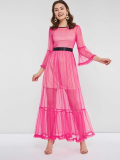 Expansion Round Neck Plain Patchwork Cotton Maxi Dresses (Style V200973)