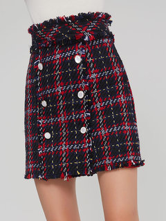 A-line Western Patchwork Wool Blends Plaid Skirt (Style V200974)