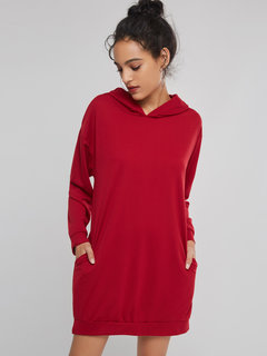Casual Straight Hooded Plain Casual Dresses (Style V200975)