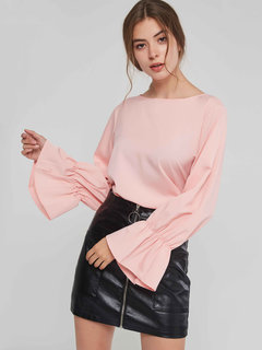 Standard Slim Sweet Plain Patchwork Blouse (Style V200978)