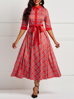 Western Expansion Round Neck Plaid Print Maxi Dresses (Style V200983)