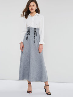 Mid-Calf A-line Strappy Polyester Plain Skirt (Style V200997)