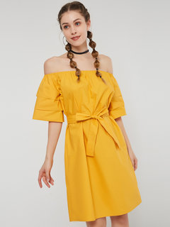 A-line Hooded Plain Ruffle Cotton Blends Mini Dresses (Style V201002)