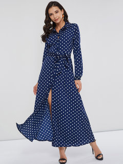 Vintage Expansion Polka Dot Print Maxi Dresses (Style V201010)