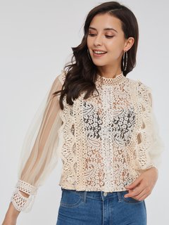 Standard Straight Elegant Plain Patchwork Blouse (Style V201011)