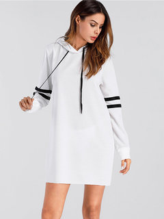 Casual Straight Hooded Striped Patchwork Casual Dresses (Style V201013)