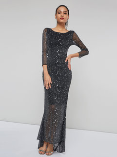 Sexy Sheath Round Neck See-Through Maxi Dresses (Style V201014)