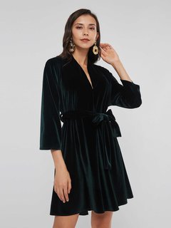 Sexy A-line V-neck Belt Velvet Mini Dresses (Style V201018)