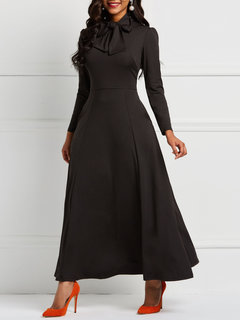 Casual A-line Round Neck Plain Polyester Casual Dresses (Style V201020)