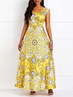 Western A-line Color Block Backless Maxi Dresses (Style V201045)