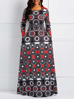 Tribal A-line Round Neck Geometric Print Maxi Dresses (Style V201046)