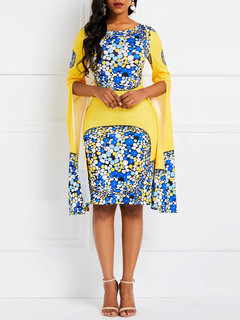 Western A-line Off The Shoulder Geometric Print Knee Length Dresses (Style V201047)