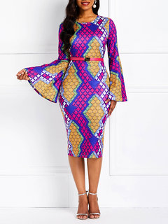 Western Bodycon Geometric Print Bodycon Dresses (Style V201049)