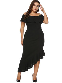 Casual Asymmetrical Off The Shoulder Plain Asymmetrical Casual Dresses (Style V201051)