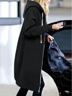Hooded Midi Casual Plain Zipper Hoodie (Style V201069)