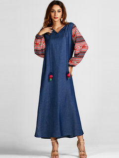 Muslim A-line Patchwork Maxi Dresses (Style V201076)