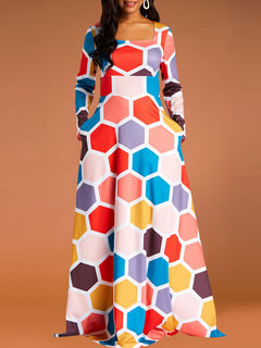 Casual A-line Square Neck Geometric Print Casual Dresses (Style V201093)
