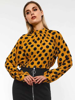 Stand Collar Midi Loose Casual Color Block Blouse (Style V201099)