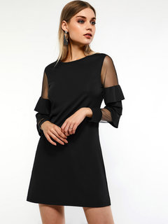 A-line Round Neck Plain Patchwork Satin Mini Dresses (Style V201104)